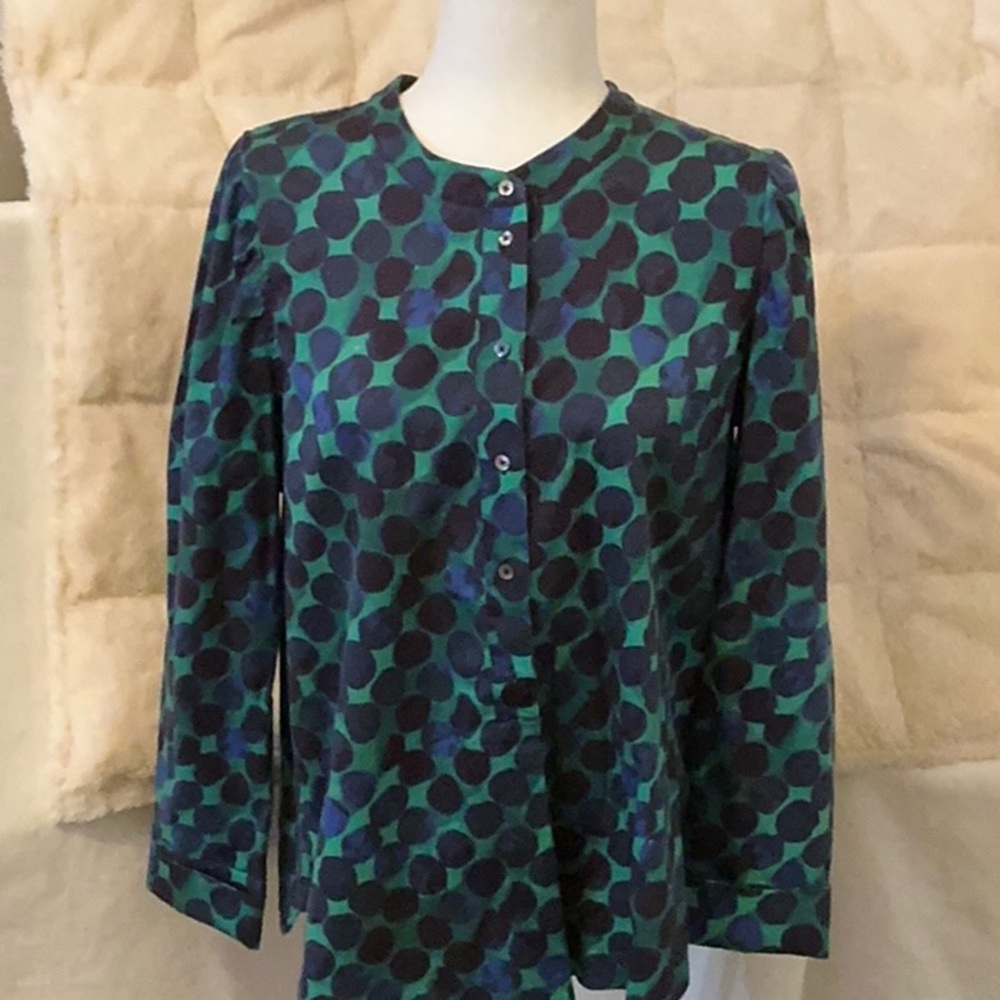 NIC+ZOE Navy and Emerald Patterned Top